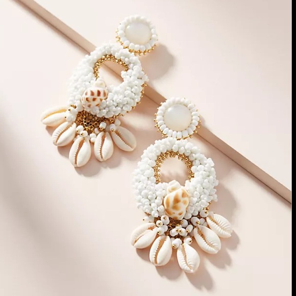 New Anthropologie Rock + Bone Alexi Clip On Shell Earrings Beach Coastal - Picture 2 of 8